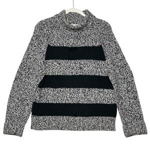Vtg Sz L Black and Gray Stripe Chunky Turtleneck Grunge Workwear Fisherman
